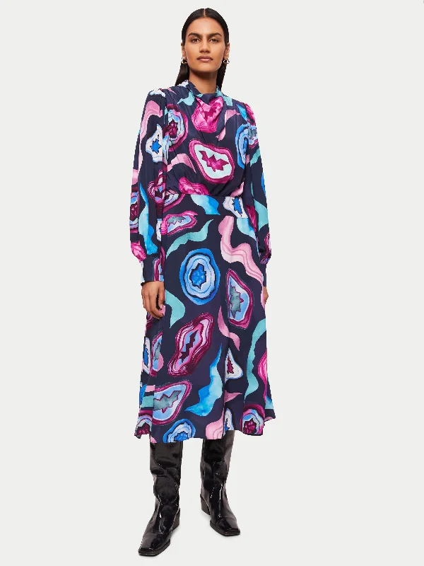 Agate Gem Midi Dress | Pink Cozy Midi Dress with Pockets