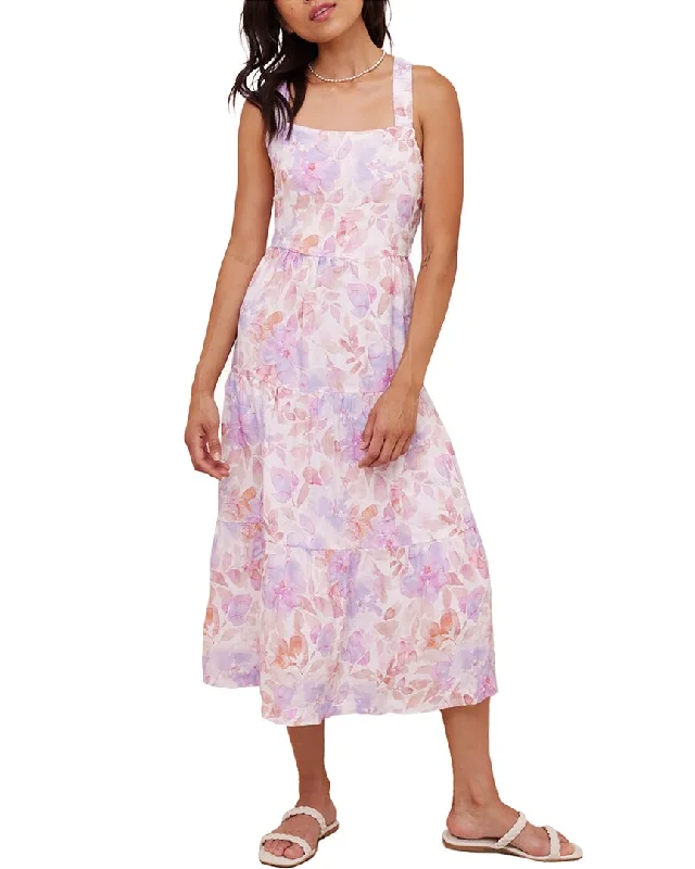 Bella Dahl Scrunch Strap Tiered Linen Midi Dress Elegant Satin Button Midi Dress