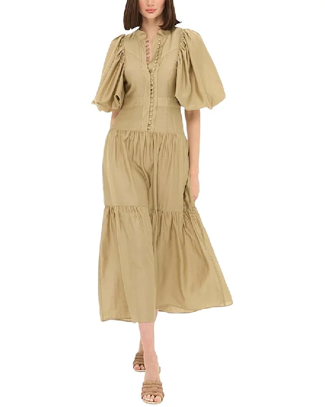 BGL Silk-Blend Midi Dress Trendy Smocked Detail Midi Dress