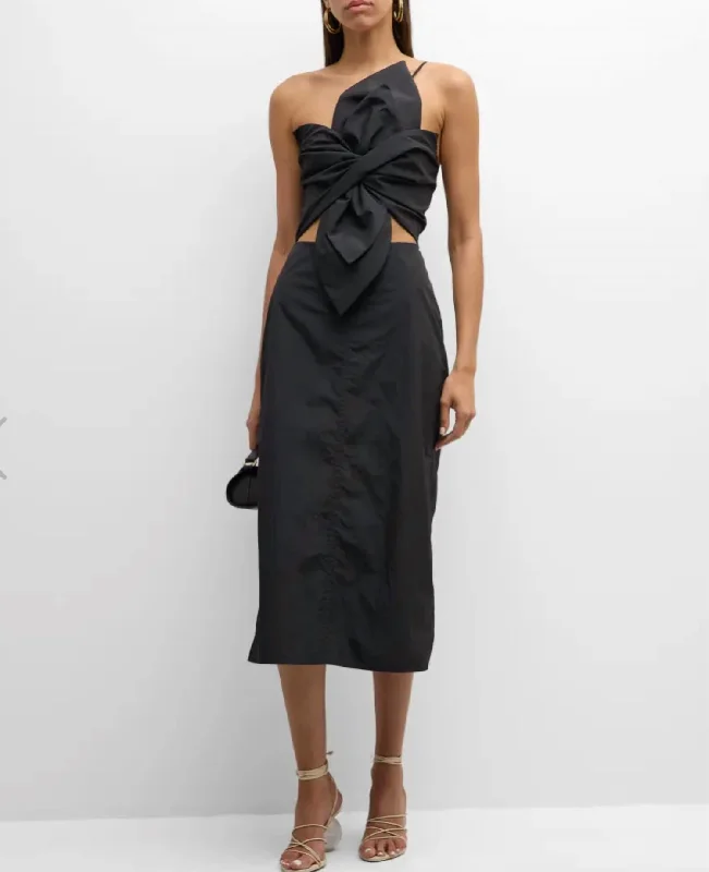 Carmen Midi Dress In Black Fashionable Casual Midi Dress