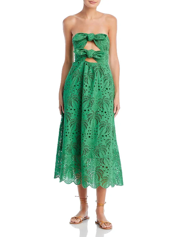 Coconut Tree Womens Eyelet Cotton Midi Dress Stylish Button-Down Midi Dress