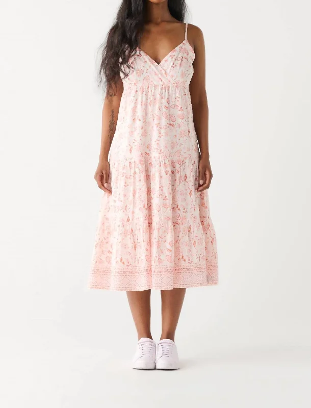 Crossover Midi Dress In Terracota Floral Cozy Midi Dress with Pockets