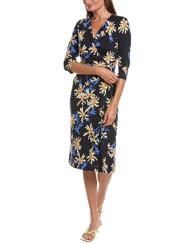 Diane von Furstenberg Borris Wool-Blend Midi Dress Stylish Long Sleeve Floral Midi Dress
