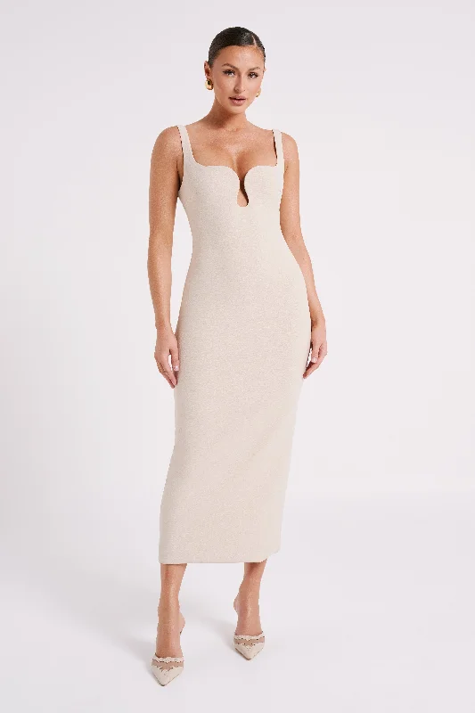 Dimi Scoop Neck Midi Dress - Cream Comfortable Wrap Midi Dress