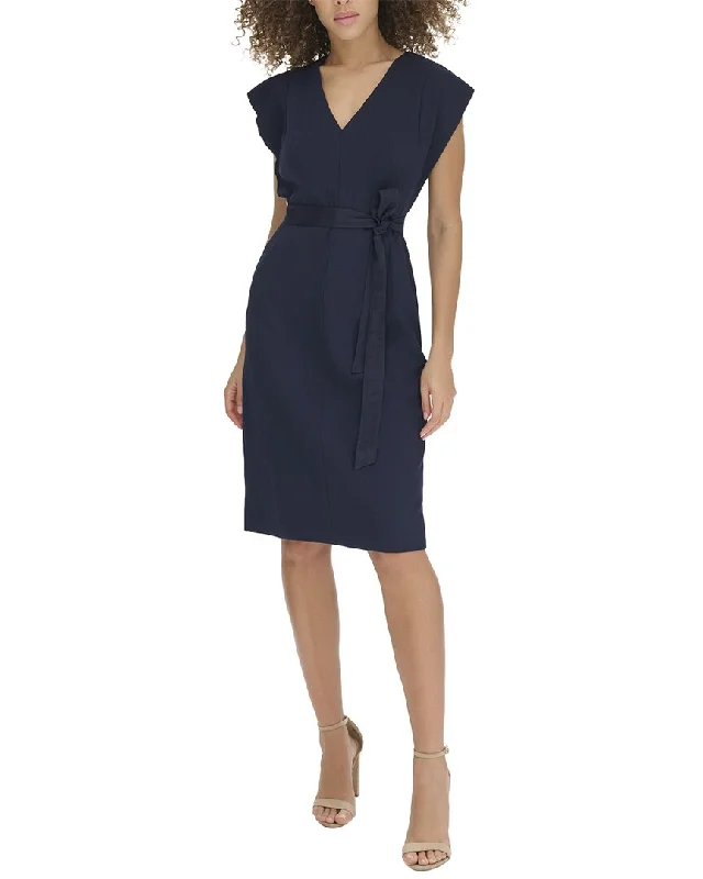 Eliza J Signature Stretch Crepe Solid Midi Dress Comfortable Short Sleeve Midi Dress