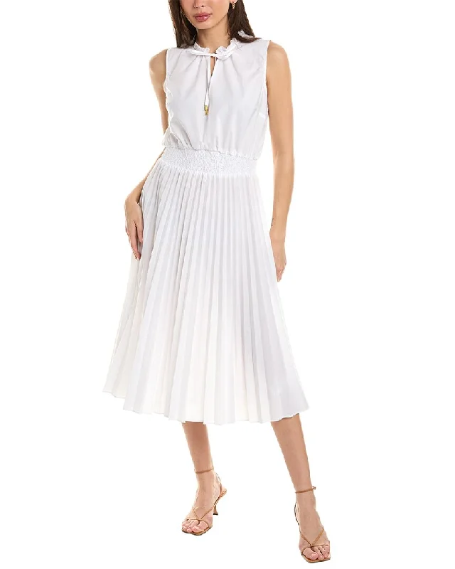 Ellen Tracy Smocked Waist Midi Dress Trendy A-Line Midi Dress