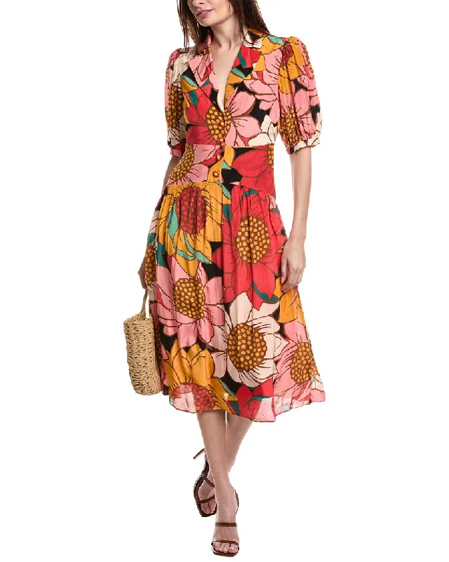 FARM Rio Colorful Sunflowers Midi Dress Comfortable Short Sleeve Midi Dress
