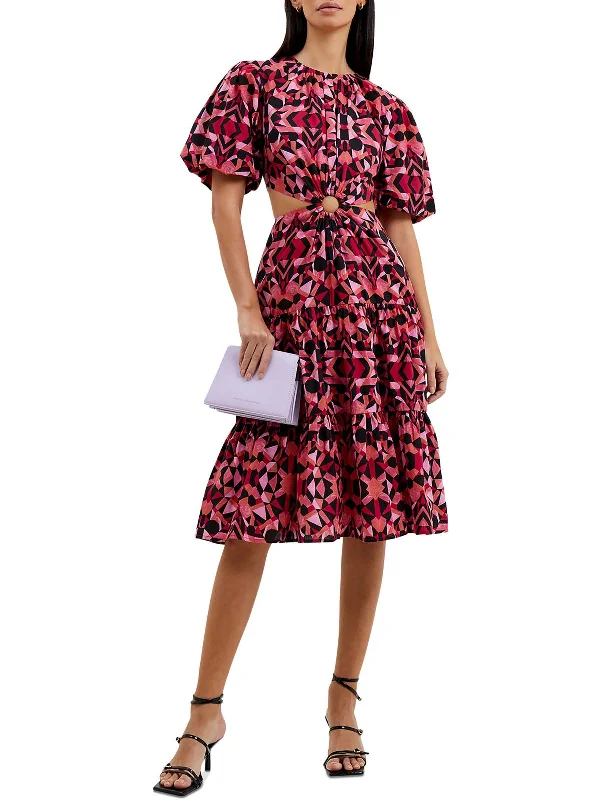 Felicity Womens Cut-Out Printed Midi Dress Comfortable Ribbed Midi Dress