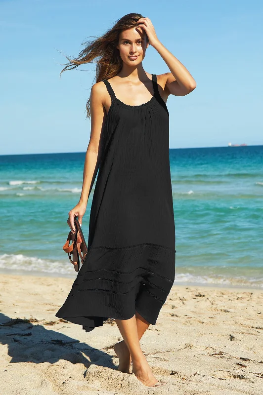 Frankie Midi Dress | Black Fashionable Sheer Sleeve Midi Dress