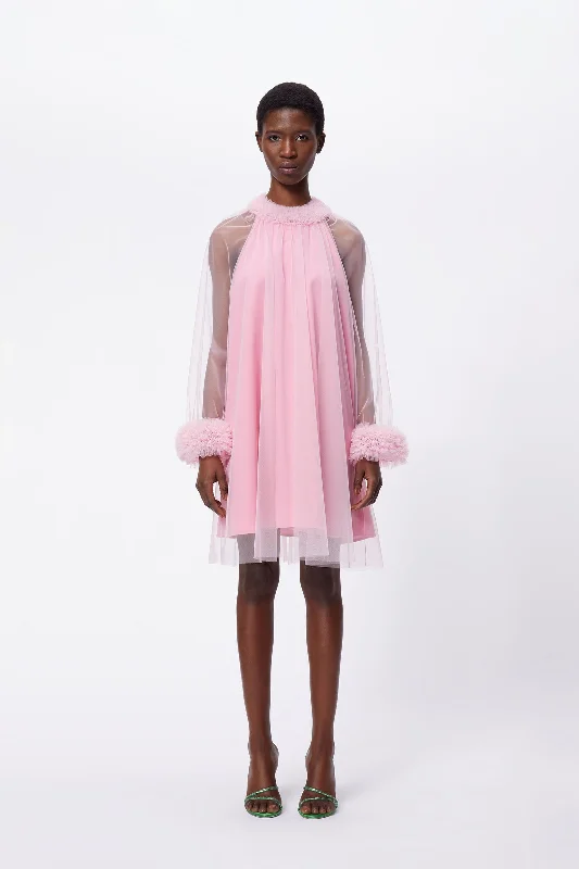 TULLE BOAT NECK MIDI DRESS Cozy Tie-Dye Midi Dress
