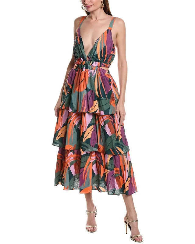 Hutch Aisha Linen-Blend Midi Dress Trendy Bodycon Midi Dress
