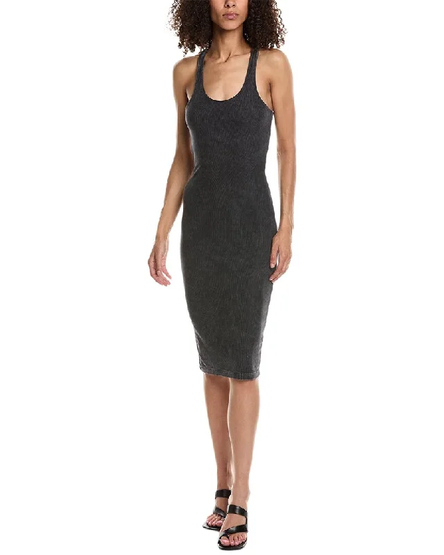 John Elliott Mineral Wash Gemini Rib Bandeau Midi Dress Trendy Square Neck Midi Dress