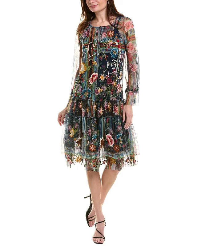 Johnny Was Antonia Mesh Midi Dress Trendy Shift Midi Dress