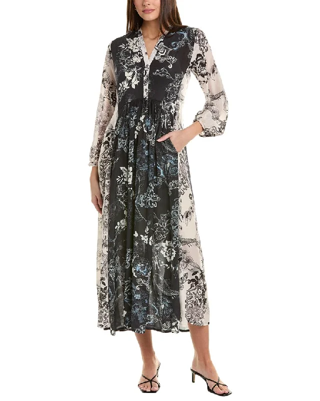 Johnny Was Olivia Madi Silk Midi Dress Elegant Faux Wrap Midi Dress