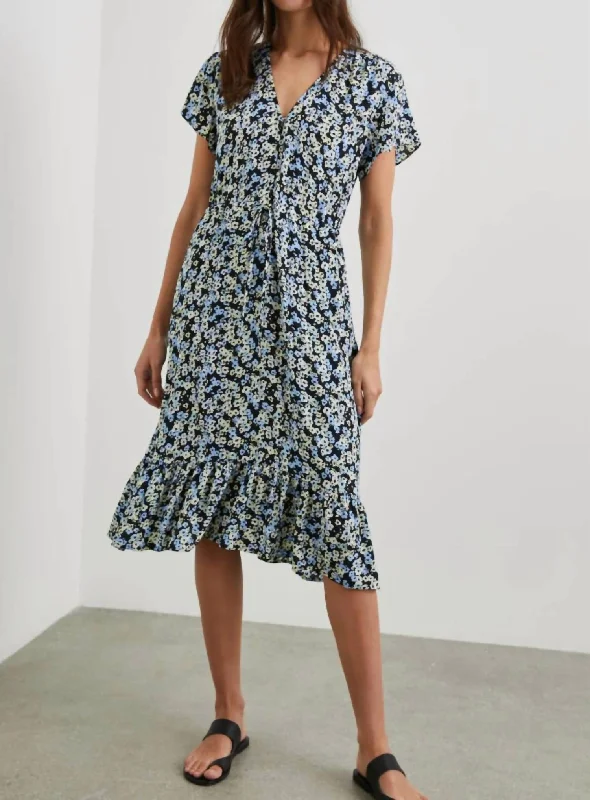 Kiki Midi Dress In Midnight Meadow Floral Stylish Tiered Midi Dress