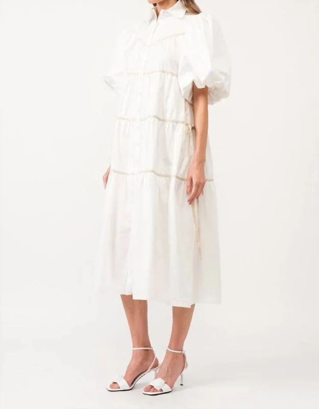Lena Midi Dress In White Elegant Sleeveless Midi Dress