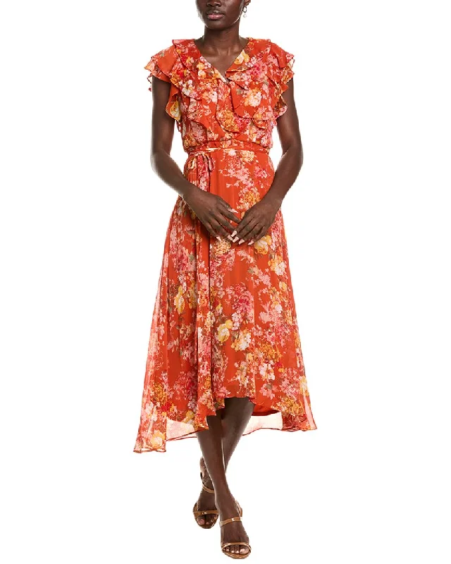 Maison Tara Chiffon Midi Dress Elegant Lace Trim Midi Dress