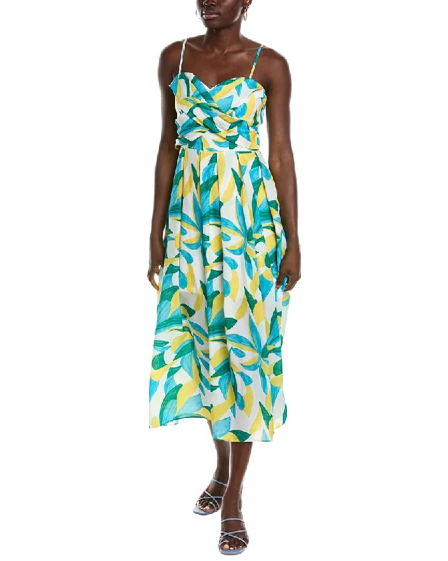 Marion by Etienne Draped Bodice Midi Dress Stylish Striped Midi Dress