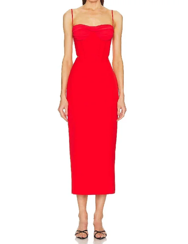 Martini Midi Dress In Fire Red Comfortable Adjustable Strap Midi Dress