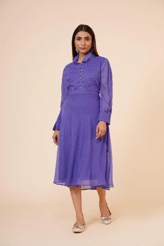 Women's Mauve Chiiffon Casual Midi Dress - MIRACOLOS by Ruchi Chic Floral Print Midi Dress