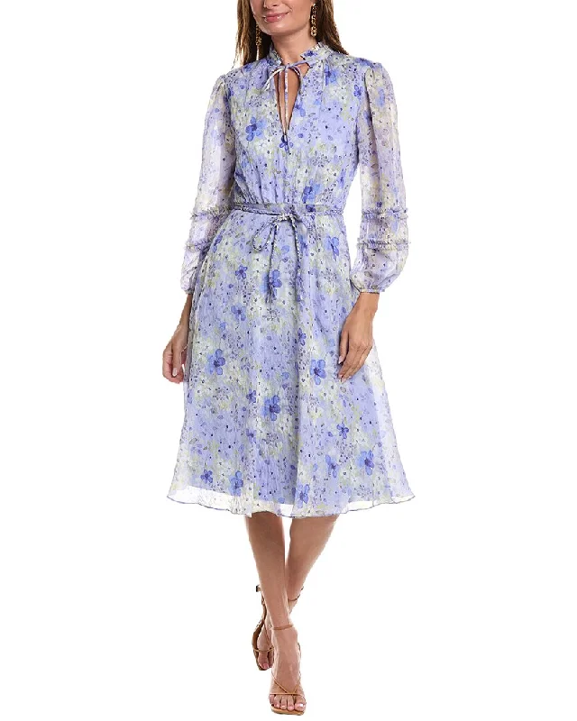 Mikael Aghal Printed Midi Dress Stylish Pleated Skirt Midi Dress