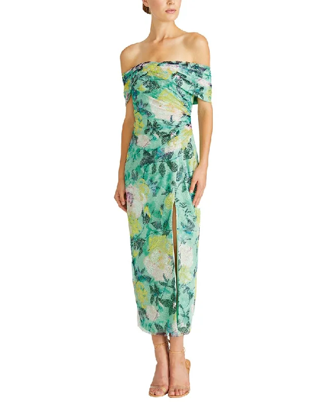 ML Monique Lhuillier Allie Lace Midi Dress Fashionable Pleated Midi Dress