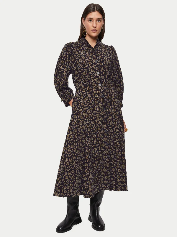 Myrtle Floral Cord Midi Dress | Navy Comfortable Empire Waist Midi Dress