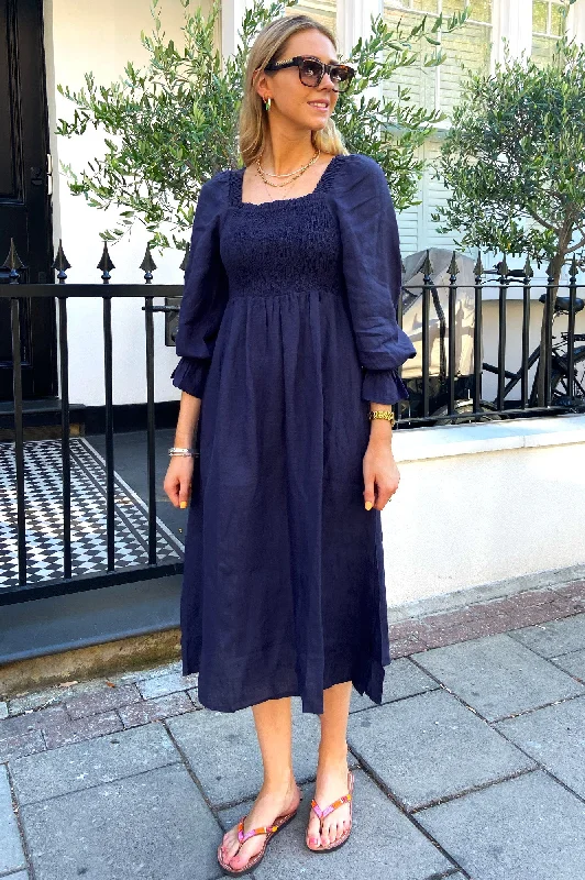 Nancy Midi Dress | Navy Comfortable Ruched Midi Dress