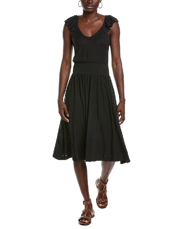 Nation LTD Mina Ruffled Midi Dress Trendy Smocked Waist Midi Dress