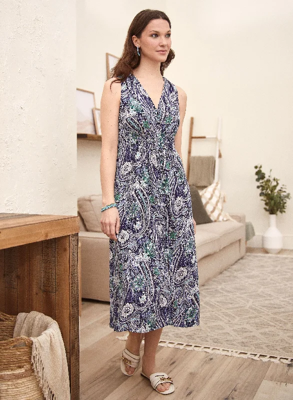 Paisley Print Midi Dress Stylish High-Waisted Midi Dress