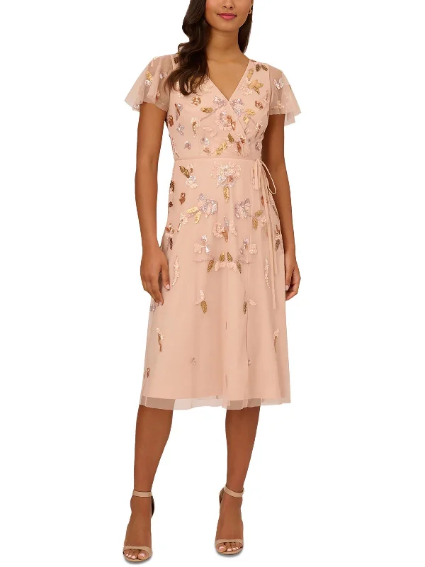 Petites Womens Beaded Polyester Midi Dress Fashionable Fitted Midi Dress