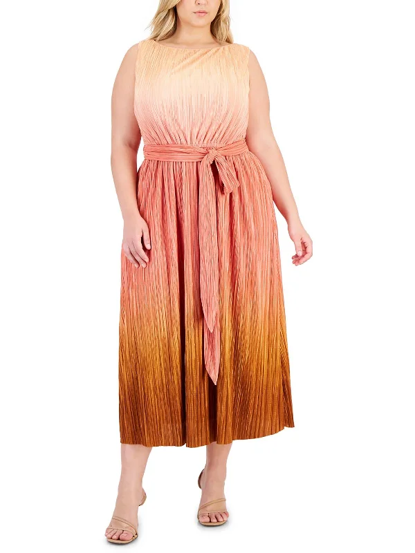 Plus Womens Ombre Polyester Midi Dress Elegant Satin Slip Midi Dress