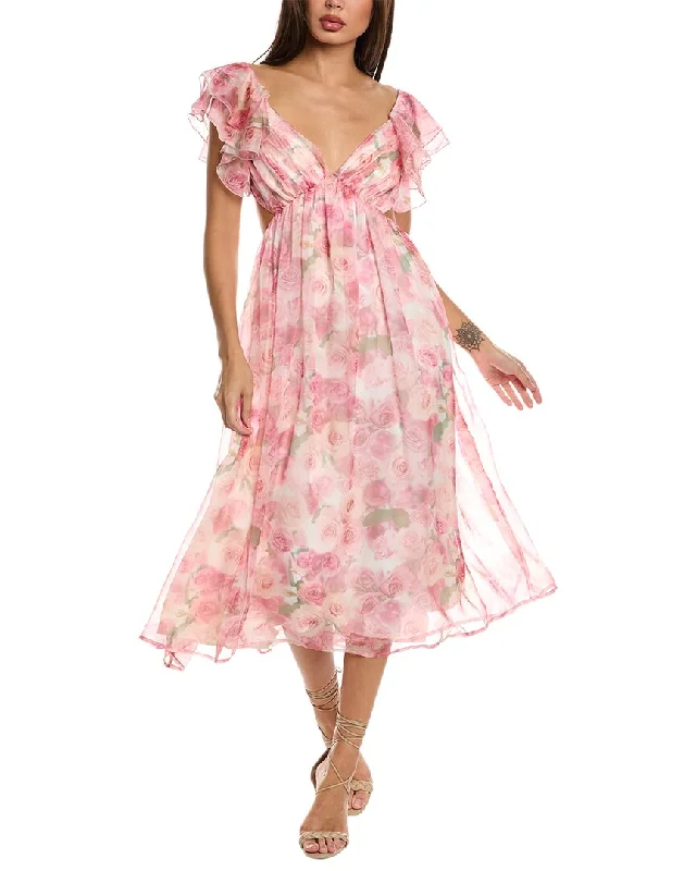 RACHEL Rachel Roy Chiffon Midi Dress Trendy Ruffled Sleeve Midi Dress
