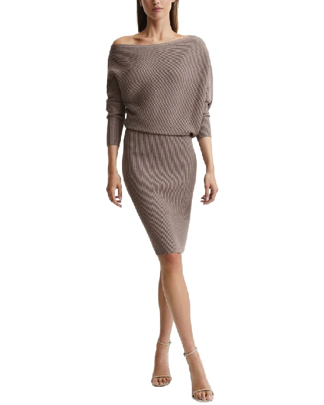 Reiss Lara Off-The-Shoulder Ribbed Midi Dress Stylish Color Block Midi Dress