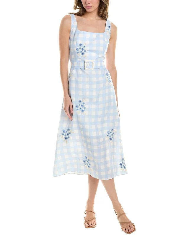 Sachin & Babi Bryce Linen-Blend Midi Dress Trendy Ruffle Hem Midi Dress