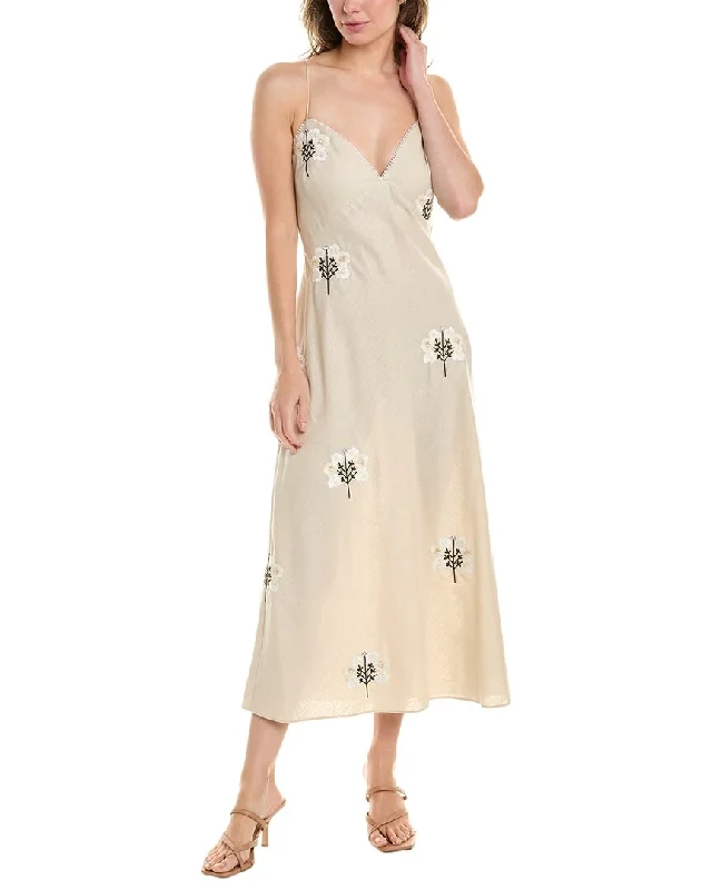 Sachin & Babi Cara Linen-Blend Midi Dress Elegant V-Neck Midi Dress