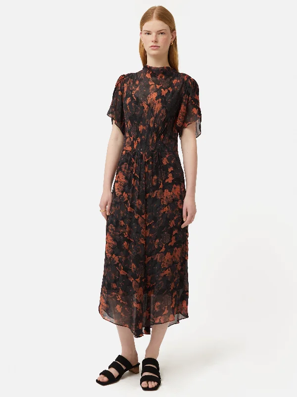 Shadow Floral Midi Dress | Black Cozy T-shirt Midi Dress