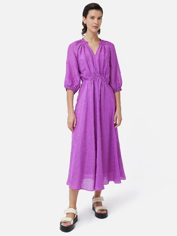 Silk Linen Gauze Midi Dress | Pink Orchid Stylish Button-Down Midi Dress