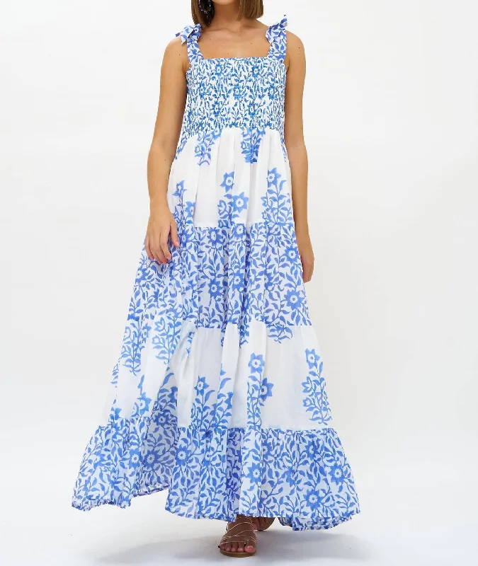Smocked Wide Strap Midi Dress In Jakarta Peri Stylish Striped Midi Dress
