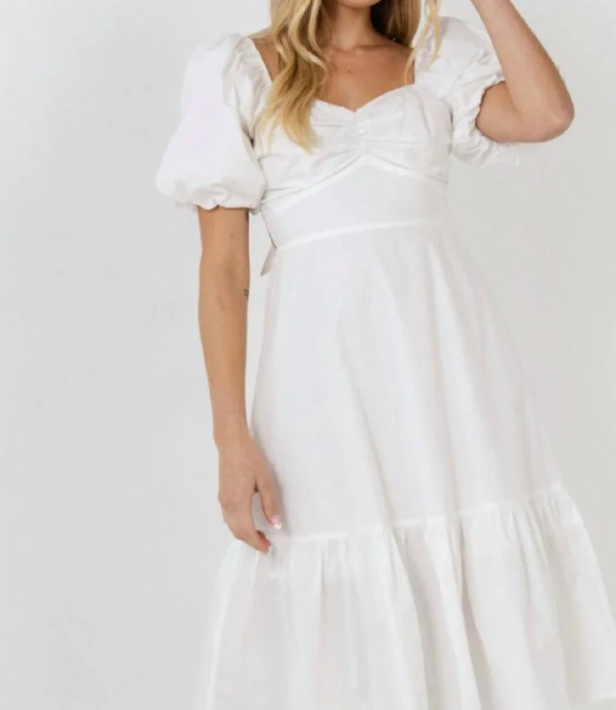 Sweetheart Midi Dress In White Fashionable High-Neck Midi Dress
