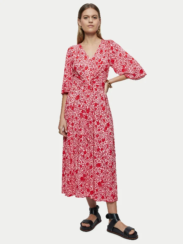 Sweetpea Jersey Tie Front Midi Dress | Pink Cozy T-shirt Midi Dress