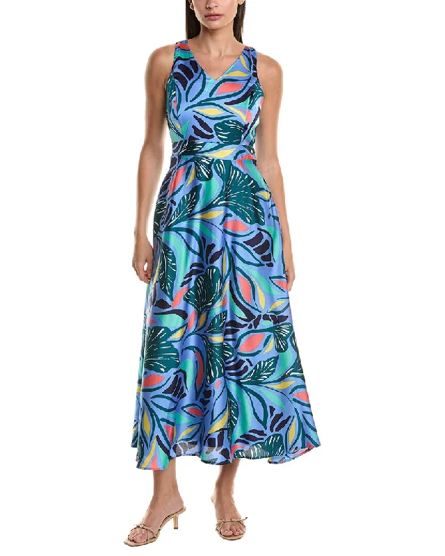Tahari ASL Midi Dress Elegant Pleated Detail Midi Dress