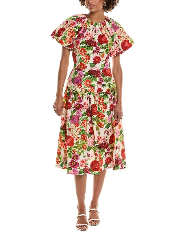 Teri Jon by Rickie Freeman Floral Puff Sleeve Midi Dress Trendy Boho Midi Dress