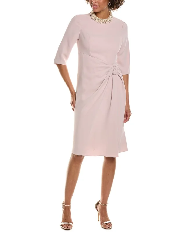 Teri Jon by Rickie Freeman Stretch Crepe Pearl Midi Dress Comfortable Fit-and-Flare Midi Dress