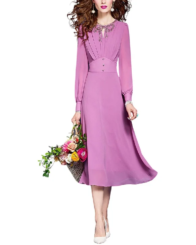 VERA DOLINI Midi Dress Trendy Long Sleeve Midi Dress