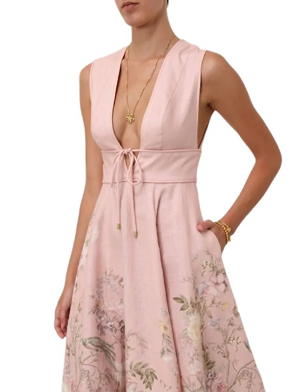 Waverly Plunge Midi Dress In Pink Floral Stylish Wraparound Midi Dress