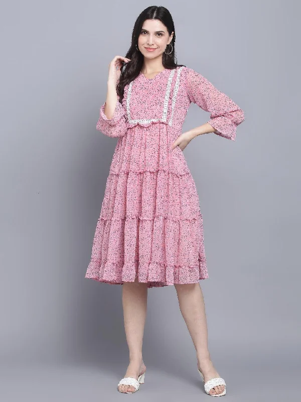 Women's Pink Floral Midi Dress - Myshka Elegant Satin Slip Midi Dress