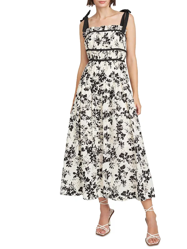 Womens Eyelet Cotton Midi Dress Comfortable Lace-Up Midi Dress