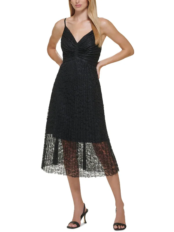 Womens Lace Floral Midi Dress Elegant Puff Sleeve Midi Dress