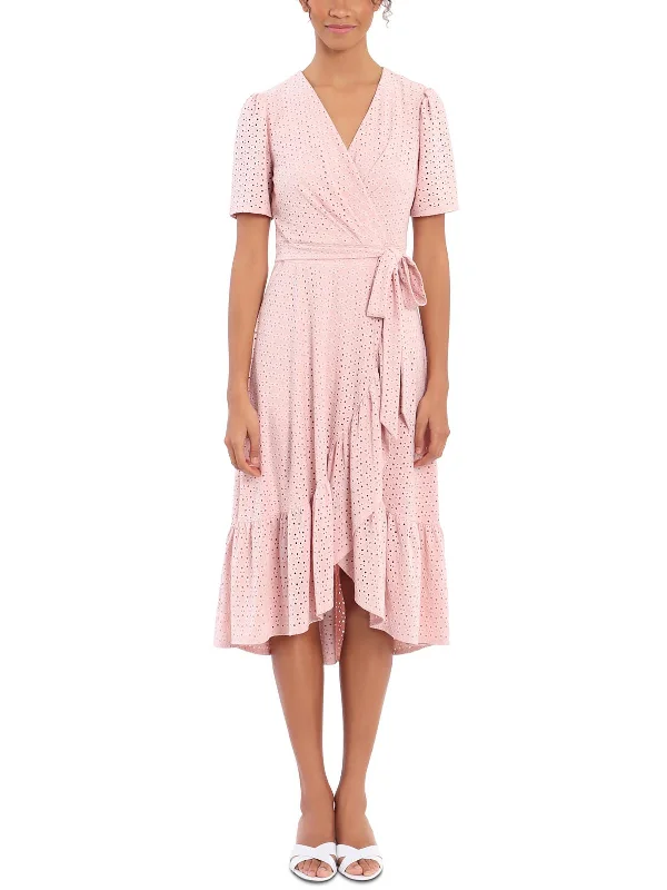 Womens Ruffled Surplice Midi Dress Elegant Satin Midi Dress